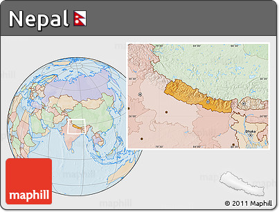 Political Location Map of Nepal, lighten, land only