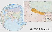 Political Location Map of Nepal, lighten, semi-desaturated, land only