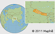 Political Location Map of Nepal, savanna style outside