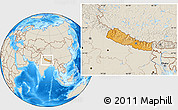 Political Location Map of Nepal, shaded relief outside