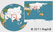 Satellite Location Map of Nepal, highlighted continent, within the entire continent