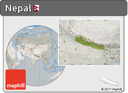 Satellite Location Map of Nepal, lighten, semi-desaturated