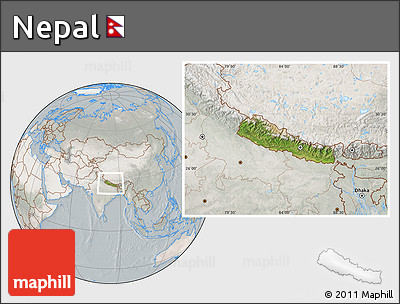 Satellite Location Map of Nepal, lighten, semi-desaturated