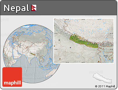 Satellite Location Map of Nepal, lighten, semi-desaturated