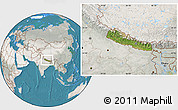 Satellite Location Map of Nepal, lighten, semi-desaturated, land only