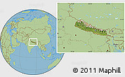 Satellite Location Map of Nepal, savanna style outside