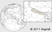 Shaded Relief Location Map of Nepal, blank outside