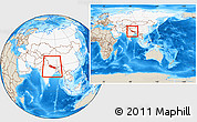 Shaded Relief Location Map of Nepal, highlighted continent, within the entire continent