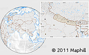 Shaded Relief Location Map of Nepal, lighten, desaturated