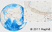 Shaded Relief Location Map of Nepal, lighten, land only