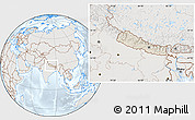 Shaded Relief Location Map of Nepal, lighten, semi-desaturated