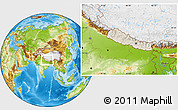 Shaded Relief Location Map of Nepal, physical outside