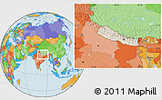 Shaded Relief Location Map of Nepal, political outside