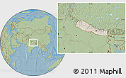 Shaded Relief Location Map of Nepal, savanna style outside, hill shading
