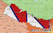 Flag Map of Nepal, political shades outside, flag aligned to the middle