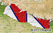 Flag Map of Nepal, satellite outside, flag aligned to the middle