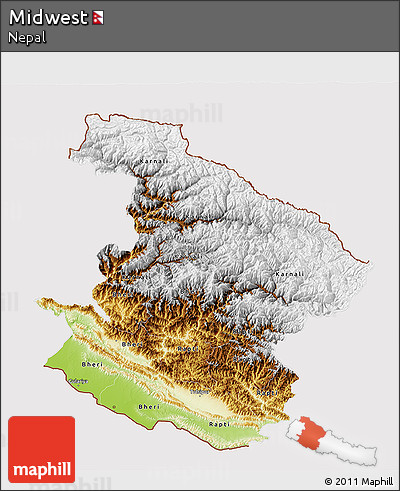 Physical 3D Map of Midwest, cropped outside