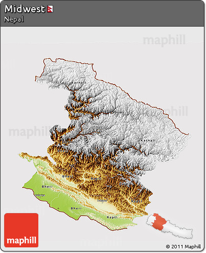 Physical 3D Map of Midwest, cropped outside