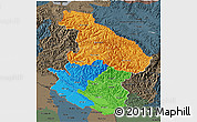 Political 3D Map of Midwest, darken, semi-desaturated