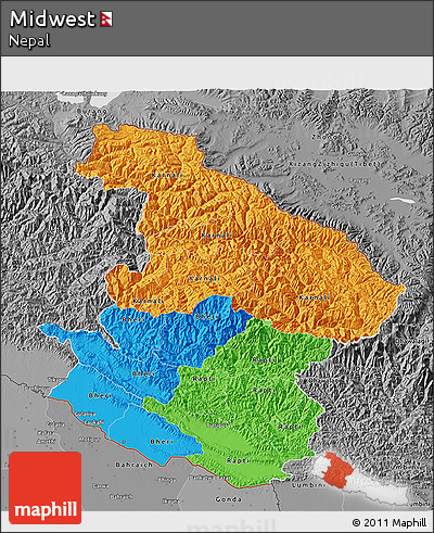Political 3D Map of Midwest, desaturated