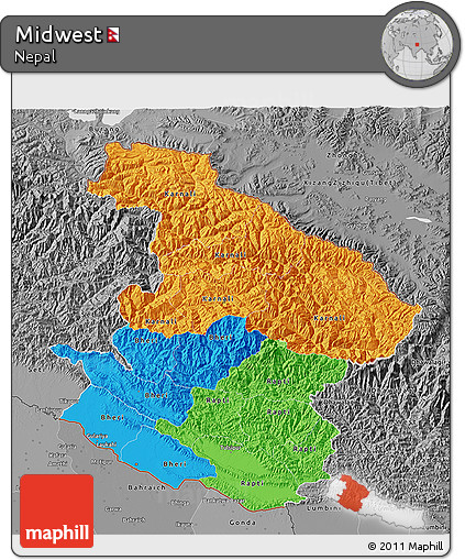 Political 3D Map of Midwest, desaturated