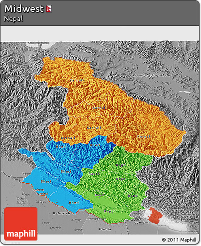 Political 3D Map of Midwest, desaturated