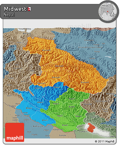 Political 3D Map of Midwest, semi-desaturated