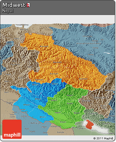 Political 3D Map of Midwest, semi-desaturated