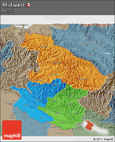 Political 3D Map of Midwest, semi-desaturated