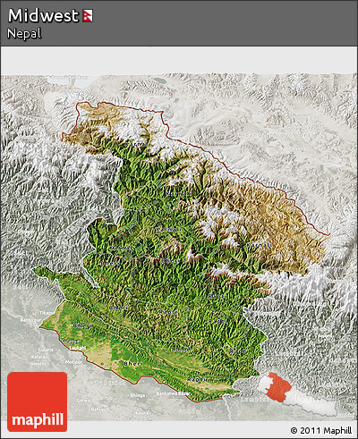 Satellite 3D Map of Midwest, lighten, semi-desaturated
