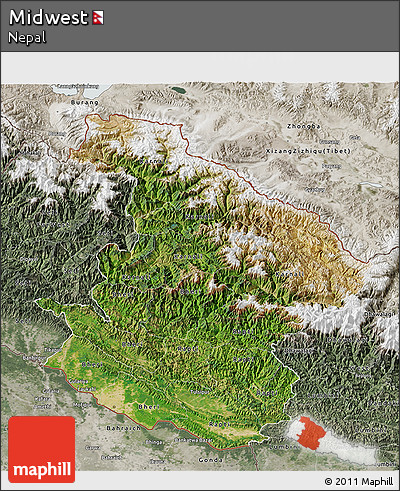 Satellite 3D Map of Midwest, semi-desaturated