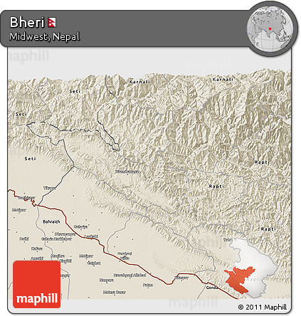Shaded Relief 3D Map of Bheri