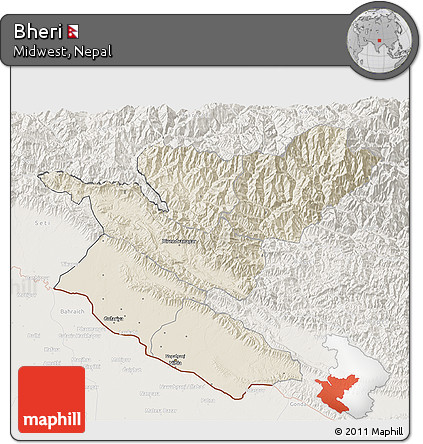 Shaded Relief 3D Map of Bheri, lighten