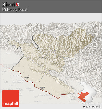 Shaded Relief 3D Map of Bheri, lighten