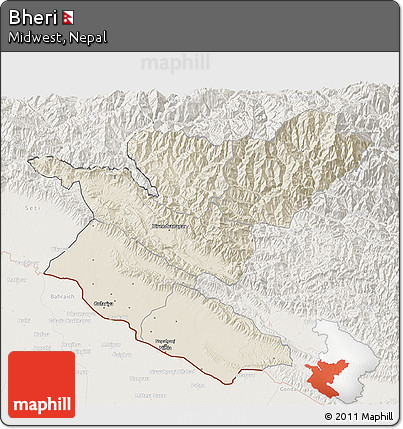 Shaded Relief 3D Map of Bheri, lighten