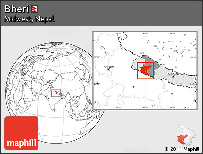 Blank Location Map of Bheri, highlighted country, highlighted parent region
