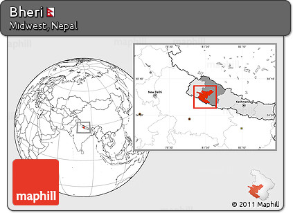Blank Location Map of Bheri, highlighted country, highlighted parent region