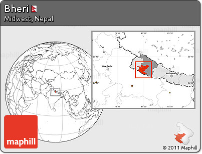 Blank Location Map of Bheri, highlighted country, highlighted parent region