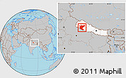 Gray Location Map of Bheri, highlighted country, within the entire country