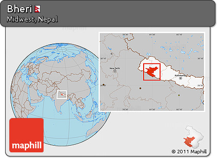 Gray Location Map of Bheri, highlighted country