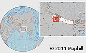 Gray Location Map of Bheri, highlighted country, highlighted parent region, within the entire country, hill shading