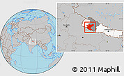 Gray Location Map of Bheri, highlighted country, highlighted parent region
