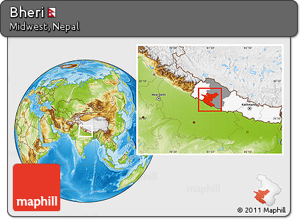 Physical Location Map of Bheri, highlighted country, highlighted parent region
