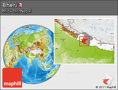 Physical Location Map of Bheri, highlighted country, highlighted parent region