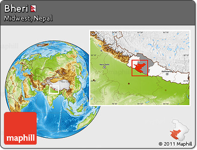 Physical Location Map of Bheri, highlighted country, highlighted parent region