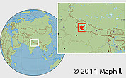 Savanna Style Location Map of Bheri, within the entire country