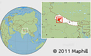 Savanna Style Location Map of Bheri, highlighted country, within the entire country