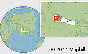 Savanna Style Location Map of Bheri, highlighted country, highlighted parent region, within the entire country