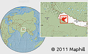 Savanna Style Location Map of Bheri, highlighted country, hill shading