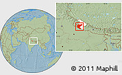 Savanna Style Location Map of Bheri, highlighted parent region, within the entire country, hill shading